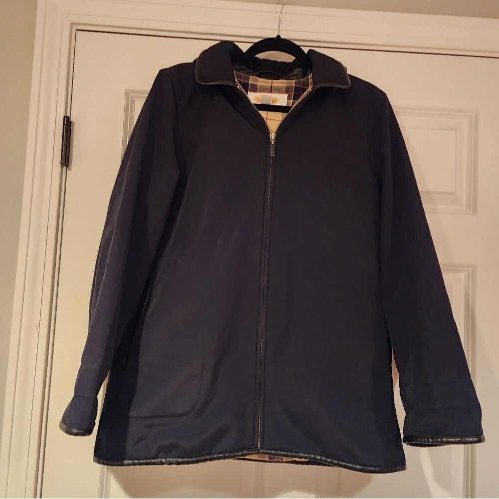 Talbots black plaid lined hooded jacket like new M Petite